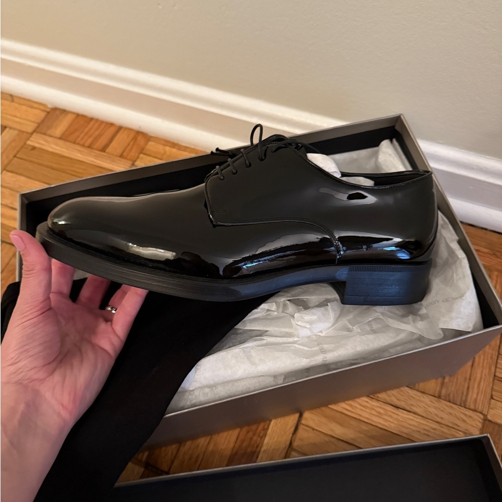 Giorgio Armani NIB Never Worn Men’s Patent Lace Up Derby Shoes
